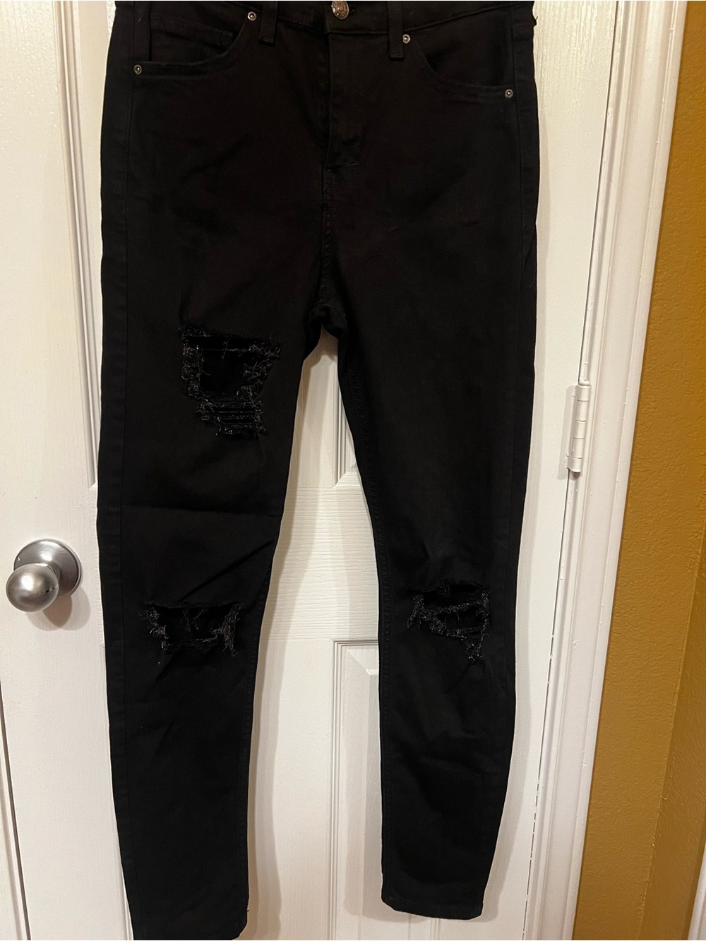 Topshop Moto Jamie Distressed Black Skinny Jeans, Size 28